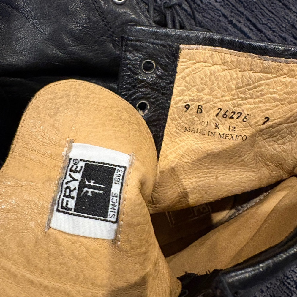 Frye Veronica Combat Black Leather Lace-Up Boots Women Size 9 - Picture 7 of 8